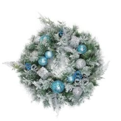 Northlight 24" Blue & Silver Sequin Ornaments Artificial Flocked Pine Wreath -Michaels Shop 28529 32275665 1