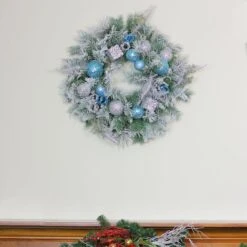 Northlight 24" Blue & Silver Sequin Ornaments Artificial Flocked Pine Wreath -Michaels Shop 28529 32275665 3