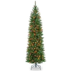 6.5 Ft. Pre-lit Kingswood Fir Pencil Artificial Christmas Tree, Multicolor Lights