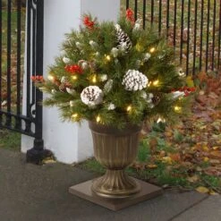 24" Pre-Lit Frosted Berry Artificial Christmas Porch Bush, Clear Lights -Michaels Shop D205071S 12