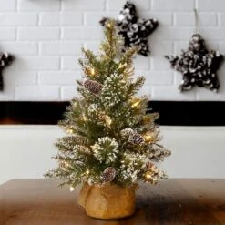 2ft. Pre-lit Glittery Bristle® Pine & Burlap Artificial Christmas Tree, Warm White LED Lights -Michaels Shop D206235S 2