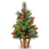 2ft. Unlit Silver Bristle, Pinecones, Red Berries & Glitter Crestwood Spruce Artificial Christmas Tree In Bronze Pot