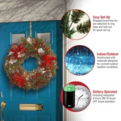 30" Pre-Lit Decorative Collection Cones, Red Berries & Poinsettias Tartan Plaid Wreath With Warm White LED Lights -Michaels Shop D206580S 15