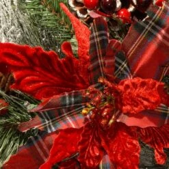 30" Pre-Lit Decorative Collection Cones, Red Berries & Poinsettias Tartan Plaid Wreath With Warm White LED Lights -Michaels Shop D206580S 3