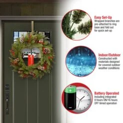 24" Feel Real® Bristle Berry Wreath With Red Electronic Candle, Red Berries & Cones -Michaels Shop D206627S 15