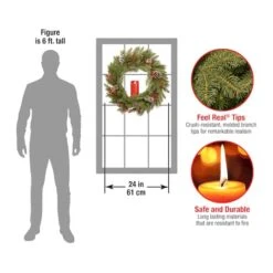 24" Feel Real® Bristle Berry Wreath With Red Electronic Candle, Red Berries & Cones -Michaels Shop D206627S 4