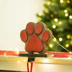 Glitzhome® 6.3" Red & Brown Paw Stocking Holder -Michaels Shop D231673S 2