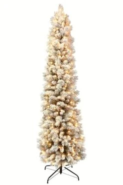 7.5ft. Pre-Lit Flocked Portland Pine Slim Artificial Christmas Tree, Clear Lights -Michaels Shop D248301S 5