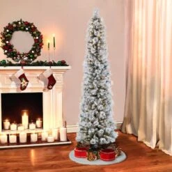 7.5ft. Pre-Lit Flocked Portland Pine Slim Artificial Christmas Tree, Clear Lights -Michaels Shop D248301S 6