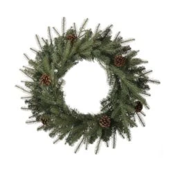 Glitzhome® 24" LED Greenery & Pinecone Christmas Wreath