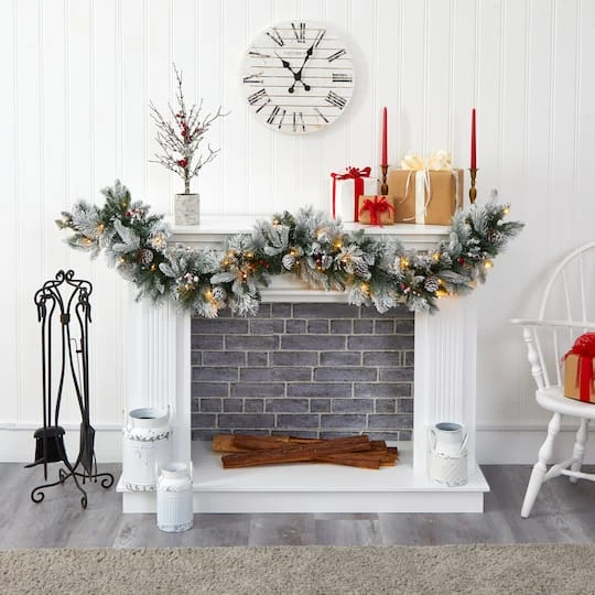 6ft. Pre-Lit Flocked Mixed Pine Artificial Christmas Garland With LED Lights 7 6ft. Pre-Lit Flocked Mixed Pine Artificial Christmas Garland With LED Lights - Image 5