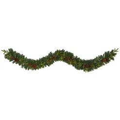 9ft. Pre-Lit Clear LED Mixed Pine, Berry & Pinecone Artificial Christmas Garland -Michaels Shop D251217S 1 1