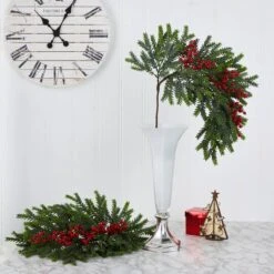 34" Pine & Berries Artificial Hanging Plant Set -Michaels Shop D251223S 4
