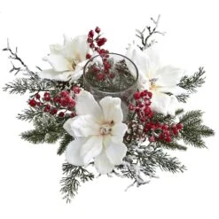 17" Frosted Magnolia & Berry Artificial Arrangement Candelabrum -Michaels Shop D251229S 12