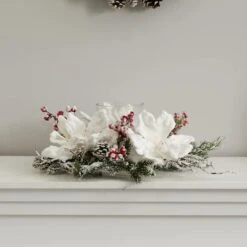 17" Frosted Magnolia & Berry Artificial Arrangement Candelabrum -Michaels Shop D251229S 14