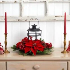 13" Poinsettia, Berry & Pine Artificial Arrangement Candelabrum -Michaels Shop D251231S 12