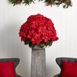 24" Large Poinsettia Artificial Plant In Stone Planter -Michaels Shop D251235S 12
