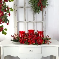Poinsettia & Berry Triple Candelabrum Artificial Arrangement 11 Poinsettia & Berry Triple Candelabrum Artificial Arrangement -Michaels Shop D251236S 13