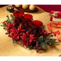 Poinsettia & Berry Triple Candelabrum Artificial Arrangement 13 Poinsettia & Berry Triple Candelabrum Artificial Arrangement -Michaels Shop D251236S 15