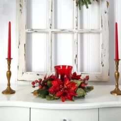 13" Poinsettia & Berry Candelabrum Artificial Arrangement -Michaels Shop D251239S 14