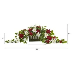 39” Poinsettia & Variegated Holly Artificial Plant In Decorative Planter -Michaels Shop D251251S 2