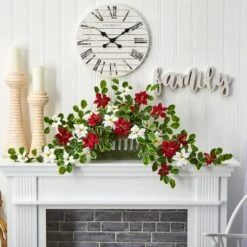 39” Poinsettia & Variegated Holly Artificial Plant In Decorative Planter -Michaels Shop D251251S 3