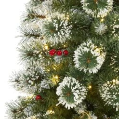 5ft. Pre-Lit Frosted Swiss Pine Artificial Christmas Tree With Berries, Clear LED Lights -Michaels Shop D251291S 3