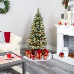 5ft. Pre-Lit Frosted Swiss Pine Artificial Christmas Tree With Berries, Clear LED Lights -Michaels Shop D251291S 6