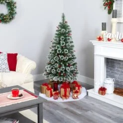 5ft. Pre-Lit Frosted Swiss Pine Artificial Christmas Tree With Berries, Clear LED Lights -Michaels Shop D251291S 7