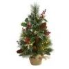 18" Pre-Lit Mixed Pine Artificial Christmas Tree With Holly Berries & Pinecones, Clear LED Lights -Michaels Shop D251296S 1