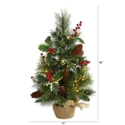 18" Pre-Lit Mixed Pine Artificial Christmas Tree With Holly Berries & Pinecones, Clear LED Lights -Michaels Shop D251296S 2