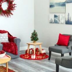 18" Pre-Lit Mixed Pine Artificial Christmas Tree With Holly Berries & Pinecones, Clear LED Lights -Michaels Shop D251296S 7