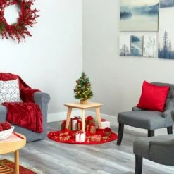 18" Pre-Lit Mixed Pine Artificial Christmas Tree With Holly Berries & Pinecones, Clear LED Lights -Michaels Shop D251296S 8