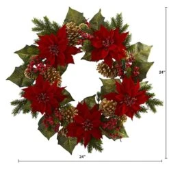 24" Poinsettia, Berry And Golden Pinecone Artificial Wreath -Michaels Shop D251358S 12