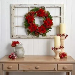 24" Poinsettia, Berry And Golden Pinecone Artificial Wreath -Michaels Shop D251358S 13