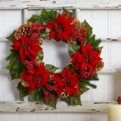 24" Poinsettia, Berry And Golden Pinecone Artificial Wreath -Michaels Shop D251358S 14