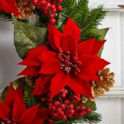 24" Poinsettia, Berry And Golden Pinecone Artificial Wreath -Michaels Shop D251358S 15