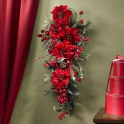 30" Red Poinsettia & Berry Teardrop -Michaels Shop D251364S 13