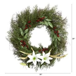 20" Cedar, Lilies & Berries With Antlers Wreath -Michaels Shop D251377S 2