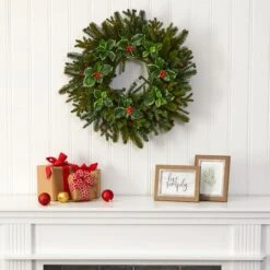 22" Pinecone & Holly Leaf Artificial Wreath 8 22" Pinecone & Holly Leaf Artificial Wreath -Michaels Shop D251380S 3