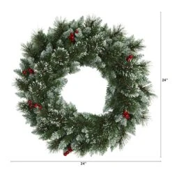 24" LED Frosted Swiss Pine & Berry Artificial Wreath -Michaels Shop D251393S 2
