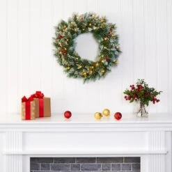 24" LED Frosted Swiss Pine & Berry Artificial Wreath -Michaels Shop D251393S 5