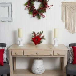 14" Potted Poinsettia, Pine & Berry Artificial Arrangement -Michaels Shop D252175S 12