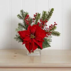 14" Potted Poinsettia, Pine & Berry Artificial Arrangement -Michaels Shop D252175S 13