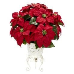 21" Potted Poinsettia With White Metal Planter -Michaels Shop D252177S 11 1