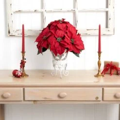 21" Potted Poinsettia With White Metal Planter -Michaels Shop D252177S 14