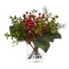 12" Berry, Pine & Boxwood Arrangement With Glass Vase 1 12" Berry, Pine & Boxwood Arrangement With Glass Vase -Michaels Shop D252179S 11