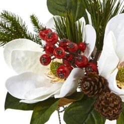 12" Magnolia, Pine & Berry Arrangement In Glass Vase -Michaels Shop D252180S 12
