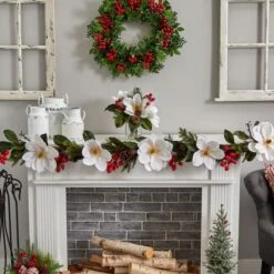 12" Magnolia, Pine & Berry Arrangement In Glass Vase -Michaels Shop D252180S 15