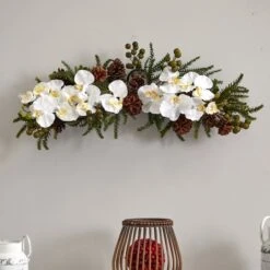 30" White Orchid & Pine Swag -Michaels Shop D252214S 13